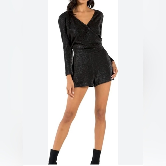 n:Philanthropy womens Romper small Black V-Neck metallic eras tour swifty outfit - Picture 1 of 12